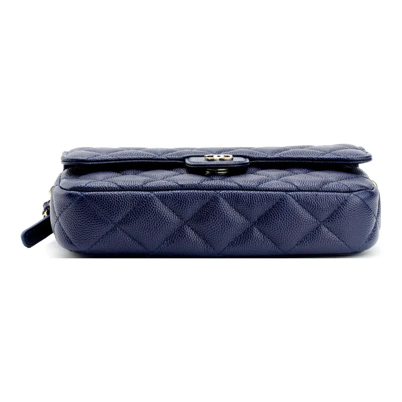 CHANEL WOC Caviar Calfskin 2 in 1 Flap Bag, Cell Phone Pouch, Shoulder Bag, Crossbody Bag Women's Marine Blue-3