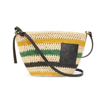 LOEWE Basket Raffia Fiber With Cow Leather Shoulder Bag, Crossbody Bag Regular Women's Black/Natural