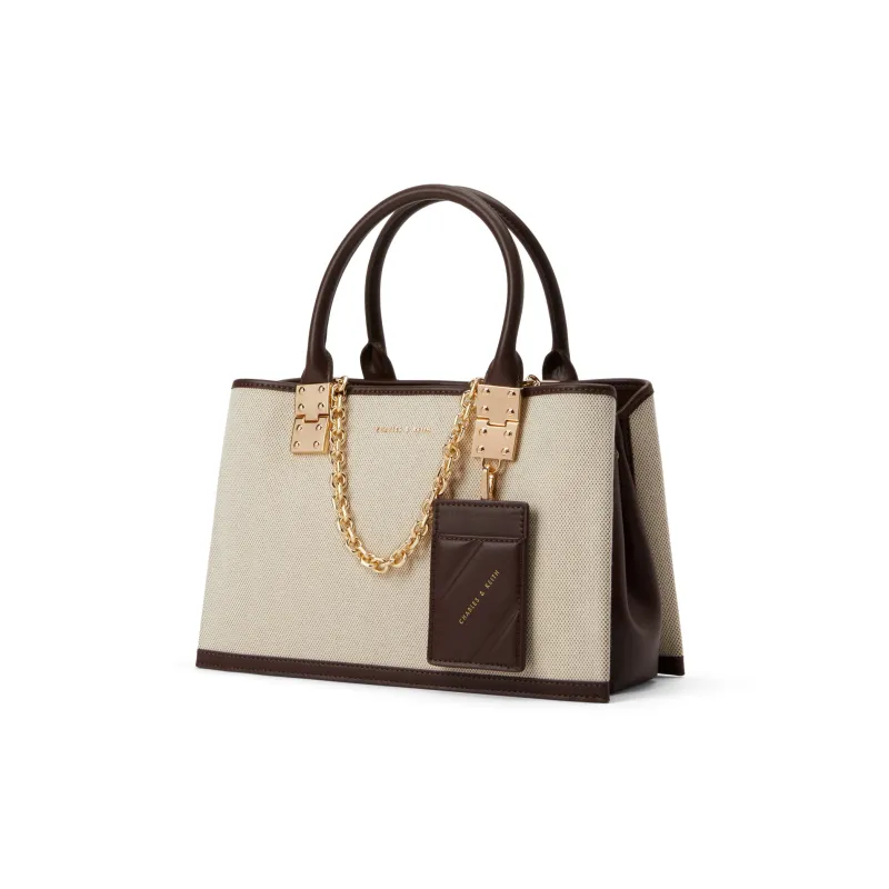 CHARLES&KEITH Pu Leather Kelly Bag Handbag Tubas Women's Dark Brown/Beige-1