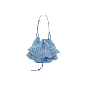 LOEWE Balloon Raffia Fiber With Cow Leather Handbag, Shoulder Bag Women's Denim Blue
