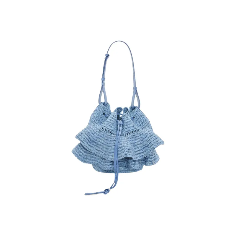 LOEWE Balloon Raffia Fiber With Cow Leather Handbag, Shoulder Bag Women's Denim Blue-0