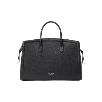 Kate Spade Knott Litchi Grain Satin And Spatula Jacquard Lining Commuter Bag Leather Handbag Large Size Women's Black
