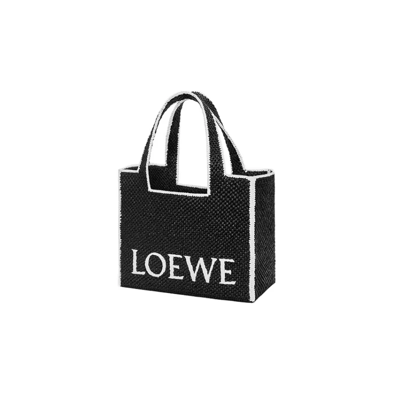 LOEWE Font Tote Raffia Fiber Tote Bag Shopping Bag Handbag Large Size Women's Black-1