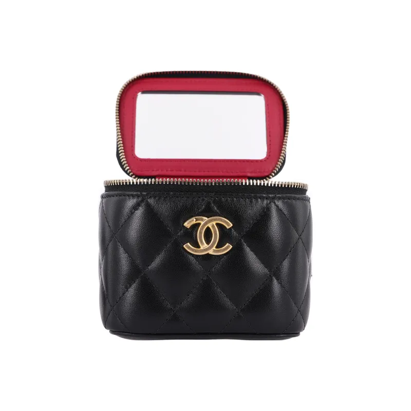 CHANEL Sheepskin Square Box Shoulder Bag, Crossbody Bag, Includes Mirror Trumpets Women's Black-4