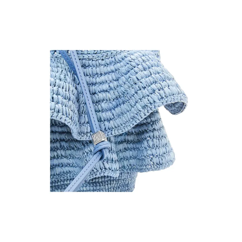 LOEWE Balloon Raffia Fiber With Cow Leather Handbag, Shoulder Bag Women's Denim Blue-4