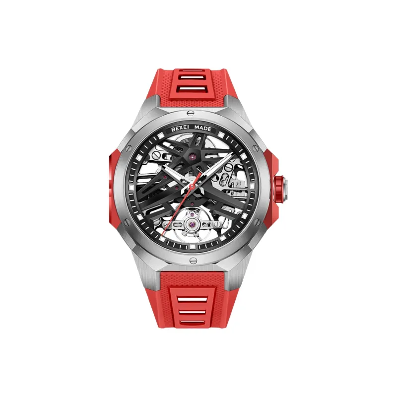 BEXEI Astral Series Automatic Mechanical Movement Rubber Strap Watch Men's Watches Cut-Out Dial BX9121-20