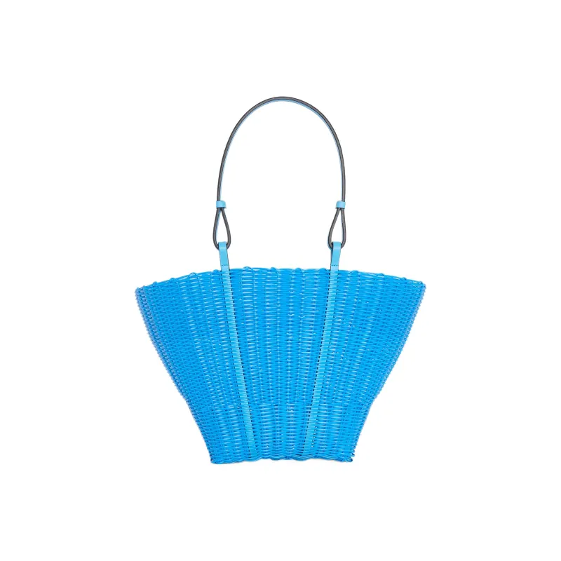 LOEWE Basket Plastic Cow Leather Patchwork Handbag Shoulder Bag Women's Sky Blue-2