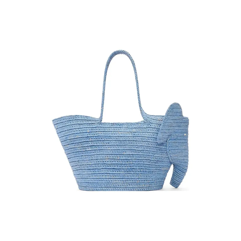LOEWE Basket Raffia Fiber Handbag Small Size Women's Denim Blue-2