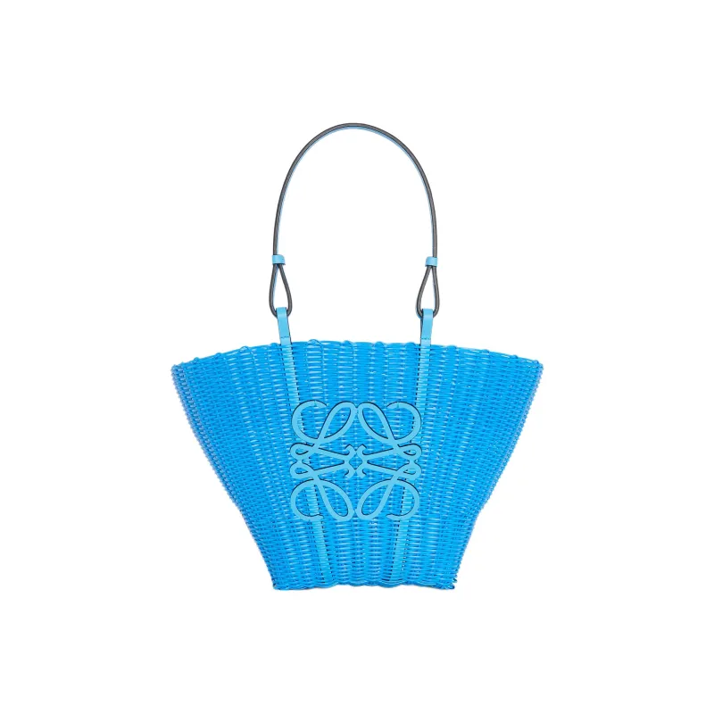 LOEWE Basket Plastic Cow Leather Patchwork Handbag Shoulder Bag Women's Sky Blue-0