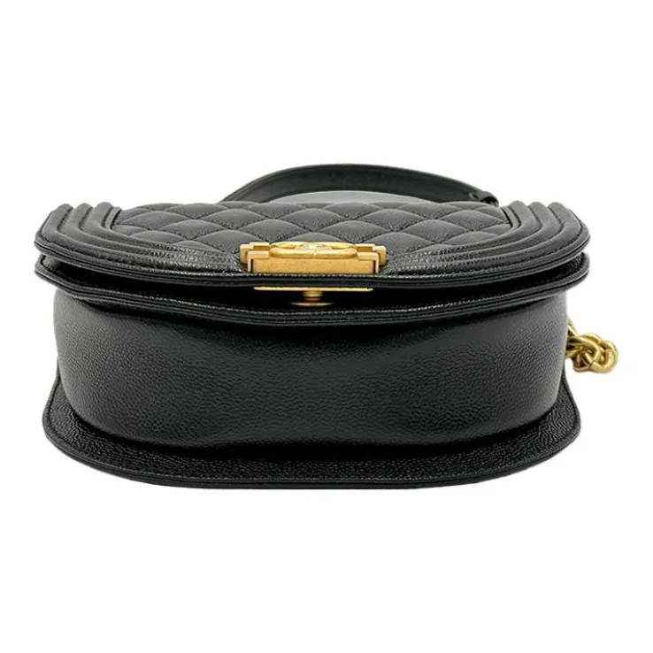 CHANEL Grain Embossed Calfskin With Gold Metal Crossbody Bags Trumpets Women's Black-3