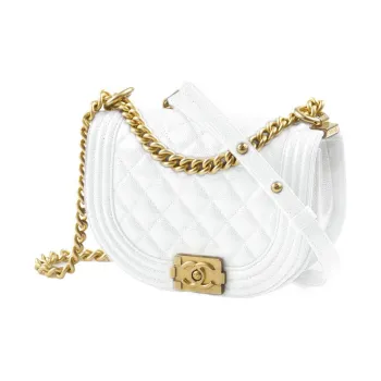 CHANEL Leboy Calfskin With Gold Tone Metal Messenger Bag, Shoulder Bag, Crossbody Bag Trumpets Women's White