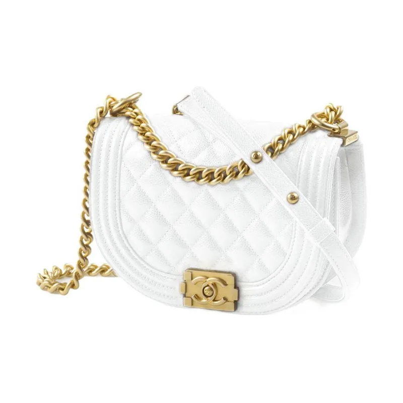 CHANEL Leboy Calfskin With Gold Tone Metal Messenger Bag, Shoulder Bag, Crossbody Bag Trumpets Women's White-0