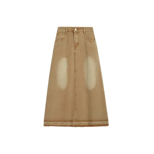 LOKUINTUS Denim Long Skirts Women's Khaki