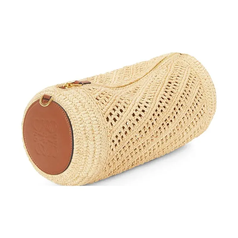 LOEWE Anagram Raffia Fiber Cow Leather Patchwork Handbag Shoulder Bag Women's Natural/Tan-2