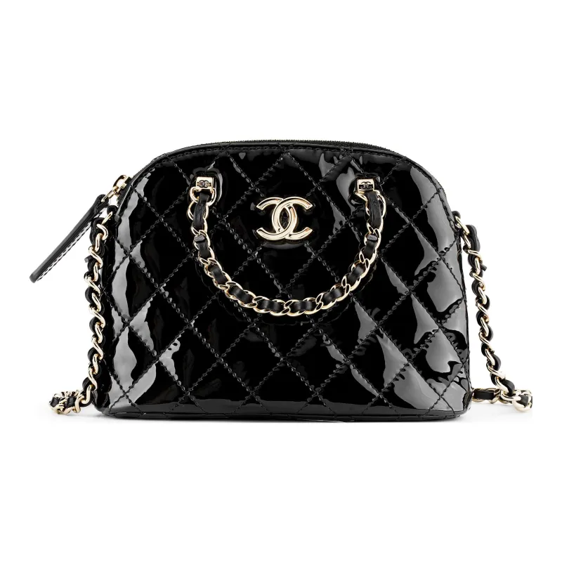 CHANEL Patent Leather Calfskin One Shoulder Crossbody Handbag Clutch Women's Black-0