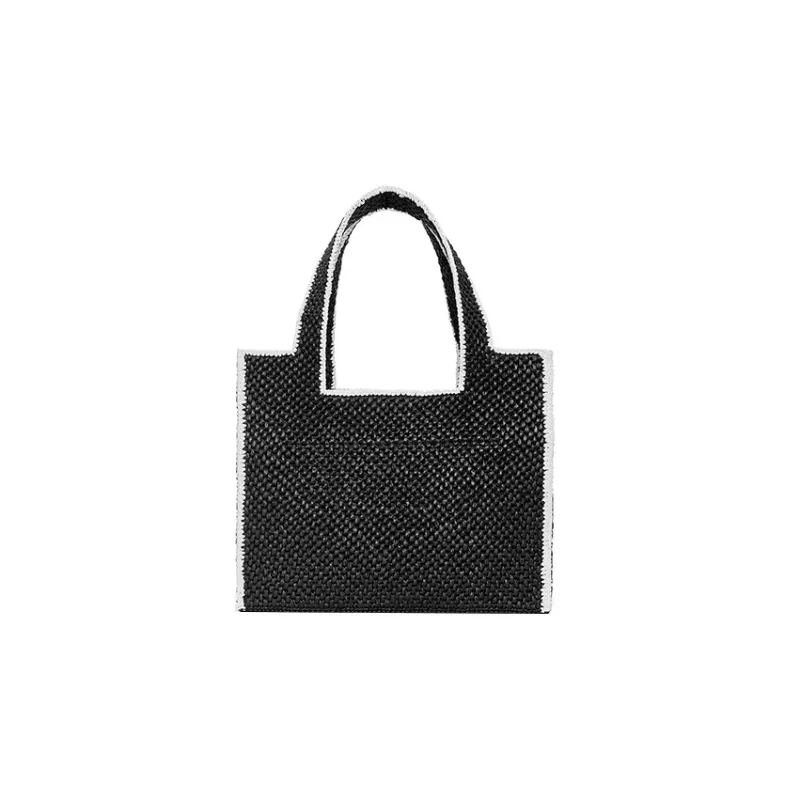 LOEWE Font Tote Raffia Fiber Tote Bag Shopping Bag Handbag Large Size Women's Black-3