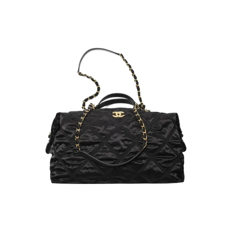 CHANEL Nylon Tote Bag, Shopping Bag, Handbag Medium Size Women's Black Gold-3