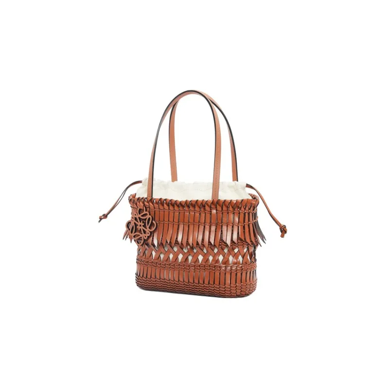 LOEWE Basket Textile Cow Leather One Shoulder Handbags Women's Tan-1
