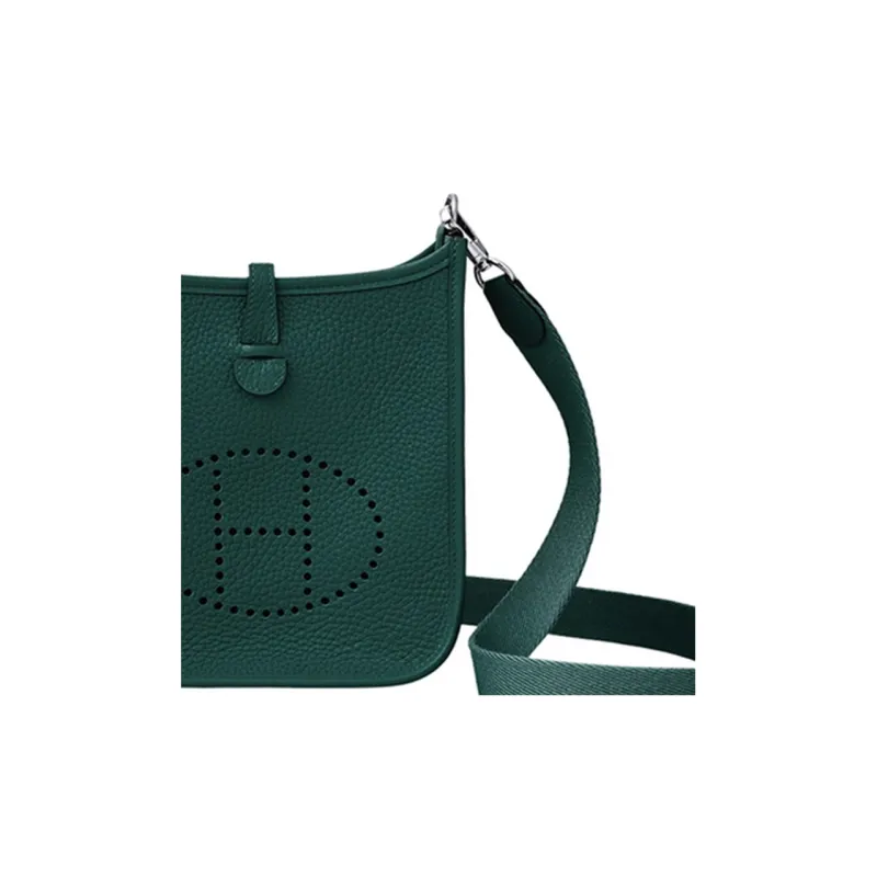 HERMES Evelyne Little Bull Leather Shoulder Bag Crossbody Bag Women's Dark Green-3