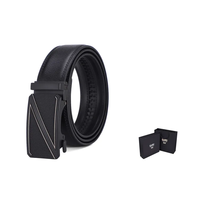 KENMO Cow Split Leather Minimalist Style Letter Z Automatic Buckle Width 3.5cm Present Box Included Leather Belts Men's-6