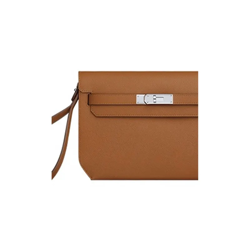 HERMES Kelly Depeches Epsom Leather Clutch Men's Gold-3