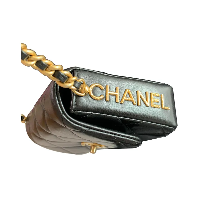 CHANEL Sheepskin Flap Bag, Coin Purse, Shoulder Bag, Crossbody Bag Mini Women's Black-4