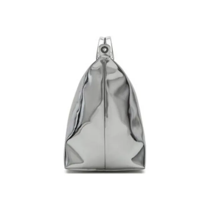 LONGCHAMP Canvas Travel Bag Crossbody Handbag Large Size Women's Silver-2