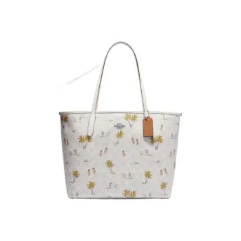 COACH City Tote Leather Tote Bag, Shopping Bag, Tote Handbag, Shoulder Bag Women's White