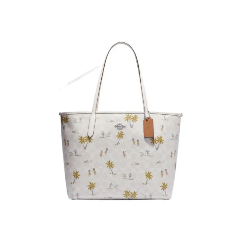 COACH City Leather Tote Bag, Shopping Bag, Tote Handbag, Shoulder Bag Women's White-0