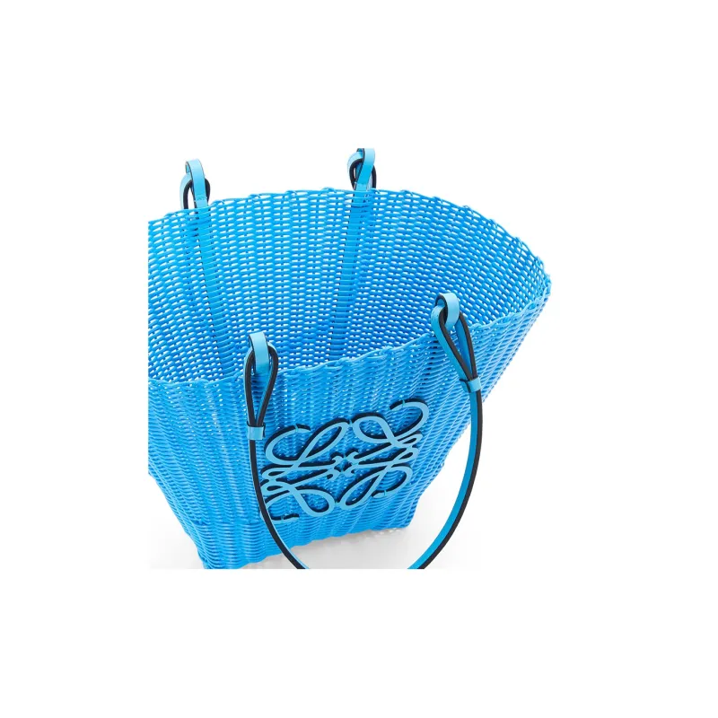LOEWE Basket Plastic Cow Leather Patchwork Handbag Shoulder Bag Women's Sky Blue-4