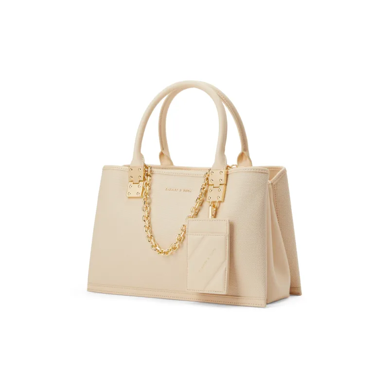 CHARLES&KEITH Pu Leather Kelly Bag Handbag Tubas Women's Dark Brown/Beige-4