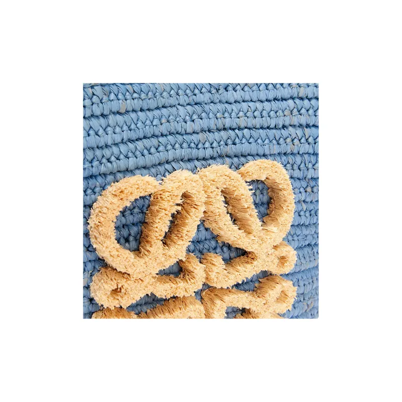 LOEWE Basket Raffia Fiber Handbag Small Size Women's Denim Blue-4