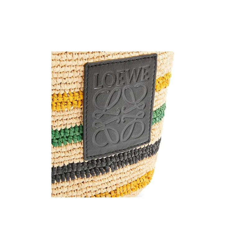 LOEWE Slit Raffia Fiber Cow Leather Patchwork Handbag Shoulder Bag Crossbody Bag Mini Women's Black/Natural-2