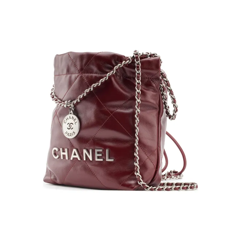 CHANEL 22Bag Bright Calfskin Bucket Bags Crossbody Bag, Shoulder Bag Mini Women's Burgundy-1