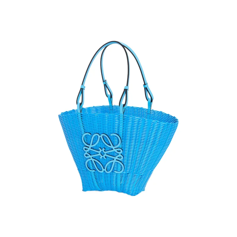 LOEWE Basket Plastic Cow Leather Patchwork Handbag Shoulder Bag Women's Sky Blue-1