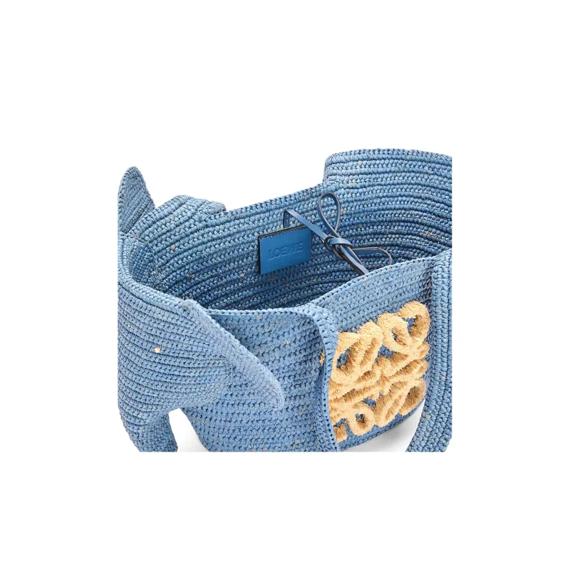 LOEWE Basket Raffia Fiber Handbag Small Size Women's Denim Blue-3