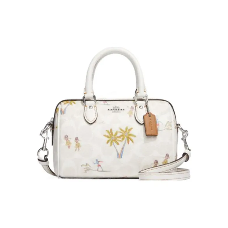COACH Rowan Leather Boston Bag One Shoulder Handbags Small Size Women's White-0