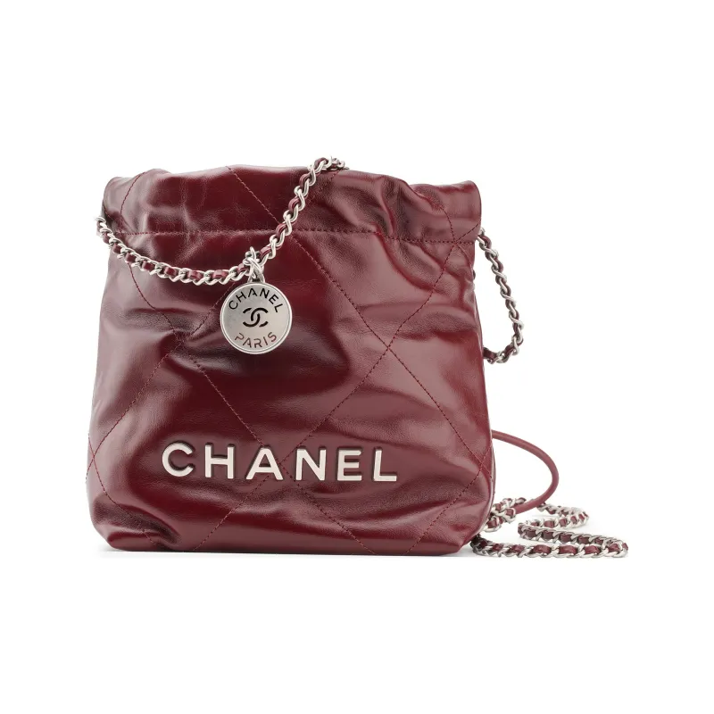 CHANEL 22Bag Bright Calfskin Bucket Bags Crossbody Bag, Shoulder Bag Mini Women's Burgundy-0