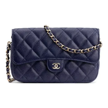CHANEL WOC Caviar Calfskin 2 in 1 Flap Bag, Cell Phone Pouch, Shoulder Bag, Crossbody Bag Women's Marine Blue
