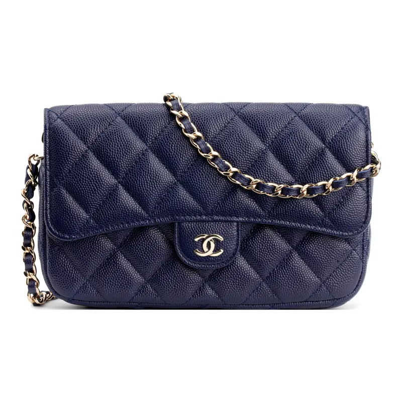 CHANEL WOC Caviar Calfskin 2 in 1 Flap Bag, Cell Phone Pouch, Shoulder Bag, Crossbody Bag Women's Marine Blue-0