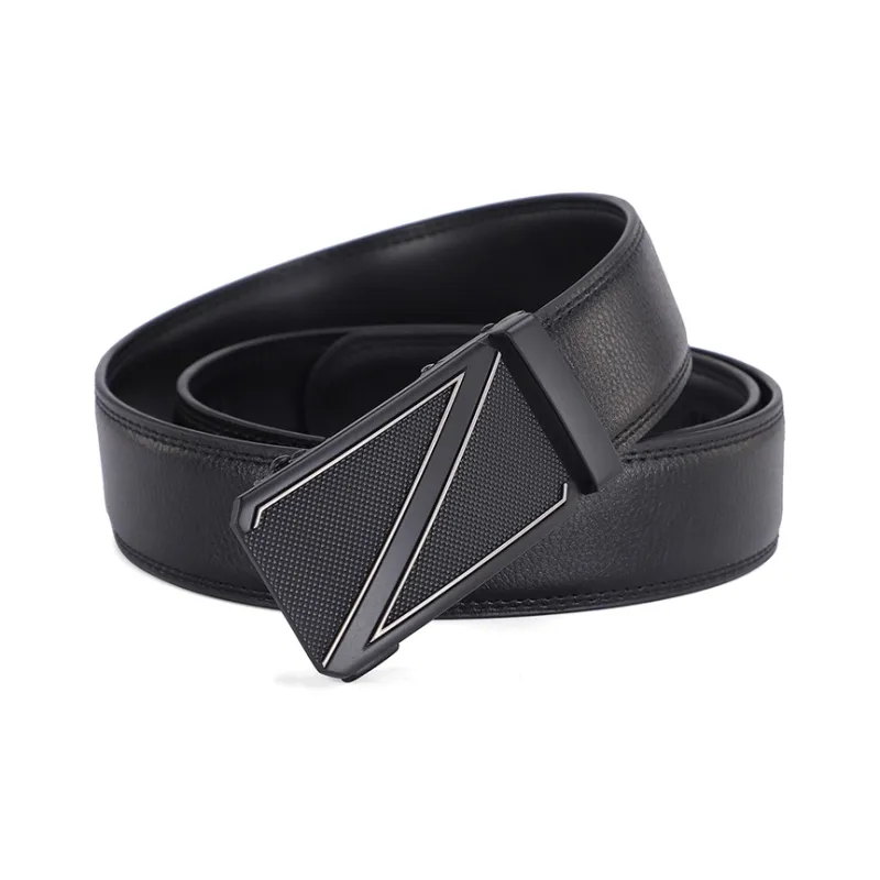 KENMO Cow Split Leather Minimalist Style Letter Z Automatic Buckle Width 3.5cm Present Box Included Leather Belts Men's-1