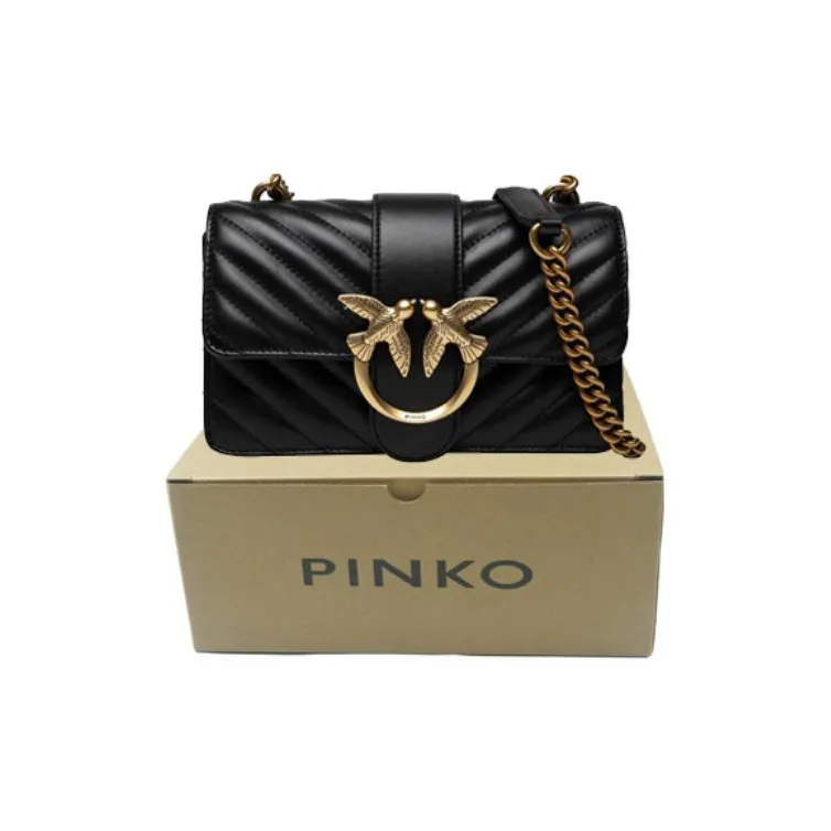 PINKO Puff Sheepskin With Cow Leather Crossbody Bag Trumpets Women's Black-7