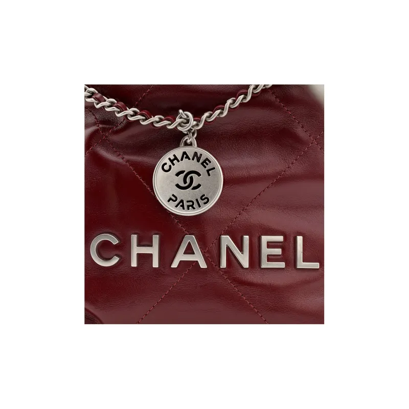 CHANEL 22Bag Bright Calfskin Bucket Bags Crossbody Bag, Shoulder Bag Mini Women's Burgundy-3