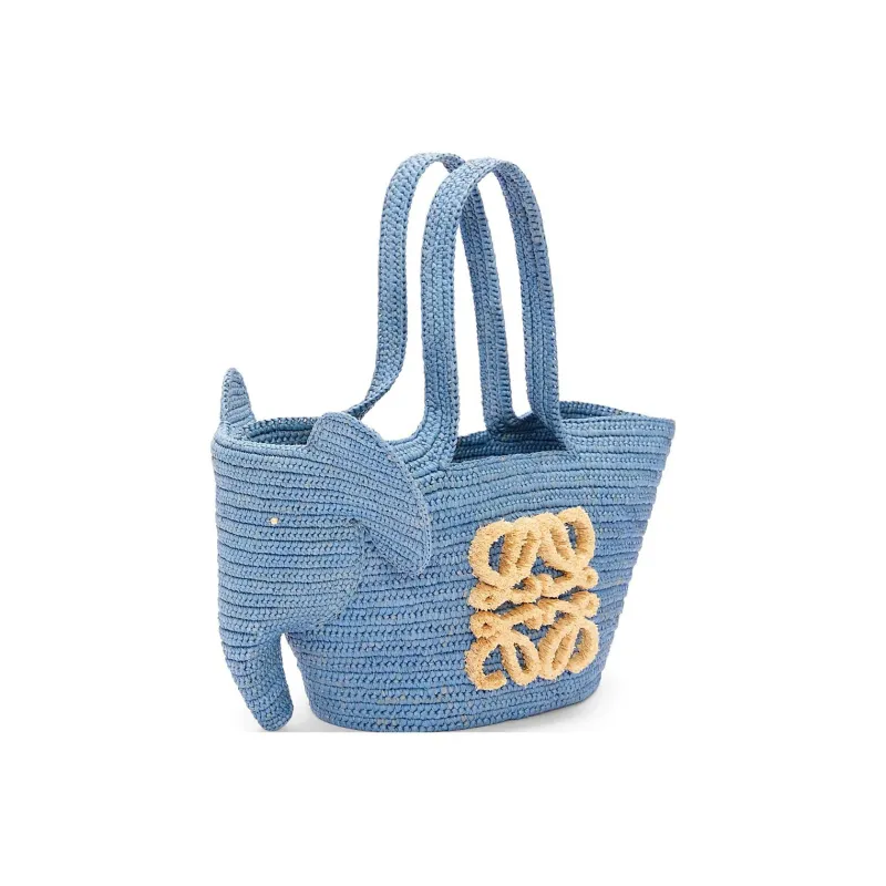 LOEWE Basket Raffia Fiber Handbag Small Size Women's Denim Blue-1