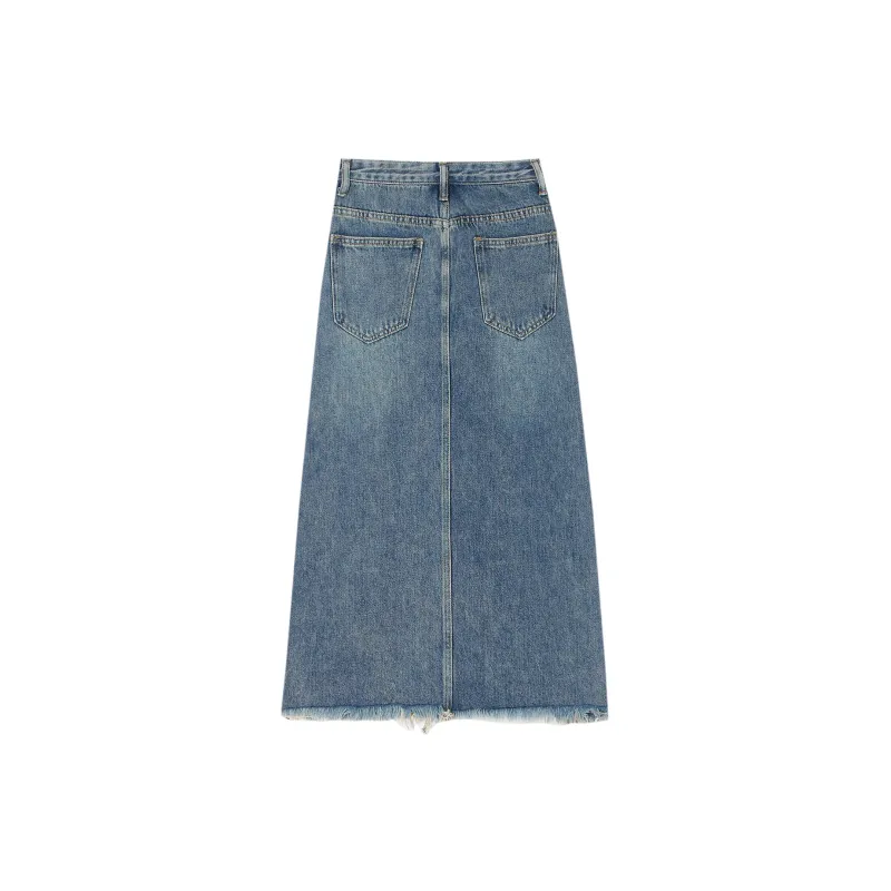 QYPRF Denim Long Skirts Women's Blue-1