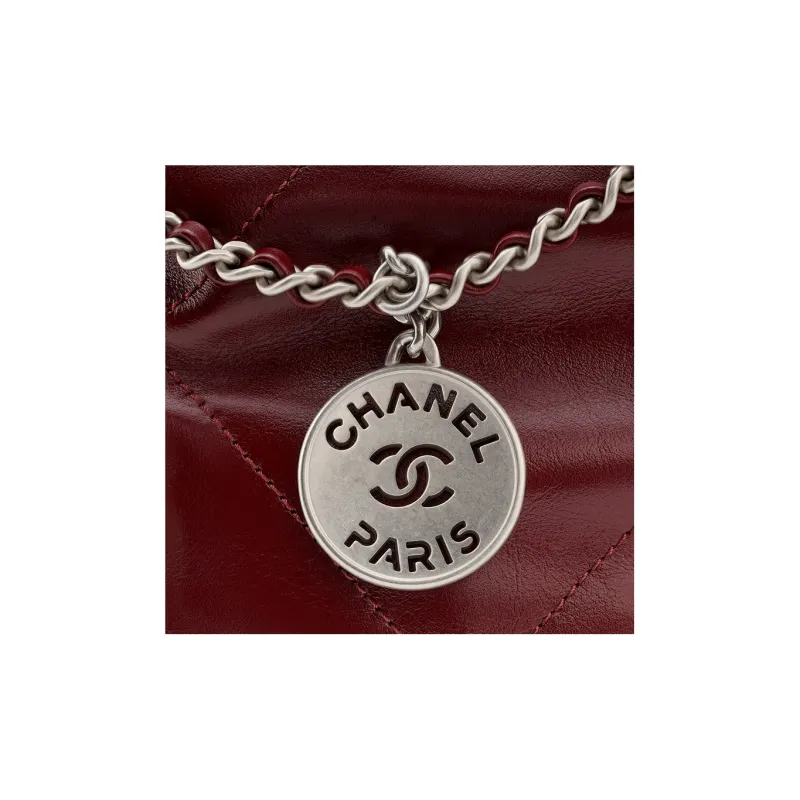 CHANEL 22Bag Bright Calfskin Bucket Bags Crossbody Bag, Shoulder Bag Mini Women's Burgundy-4