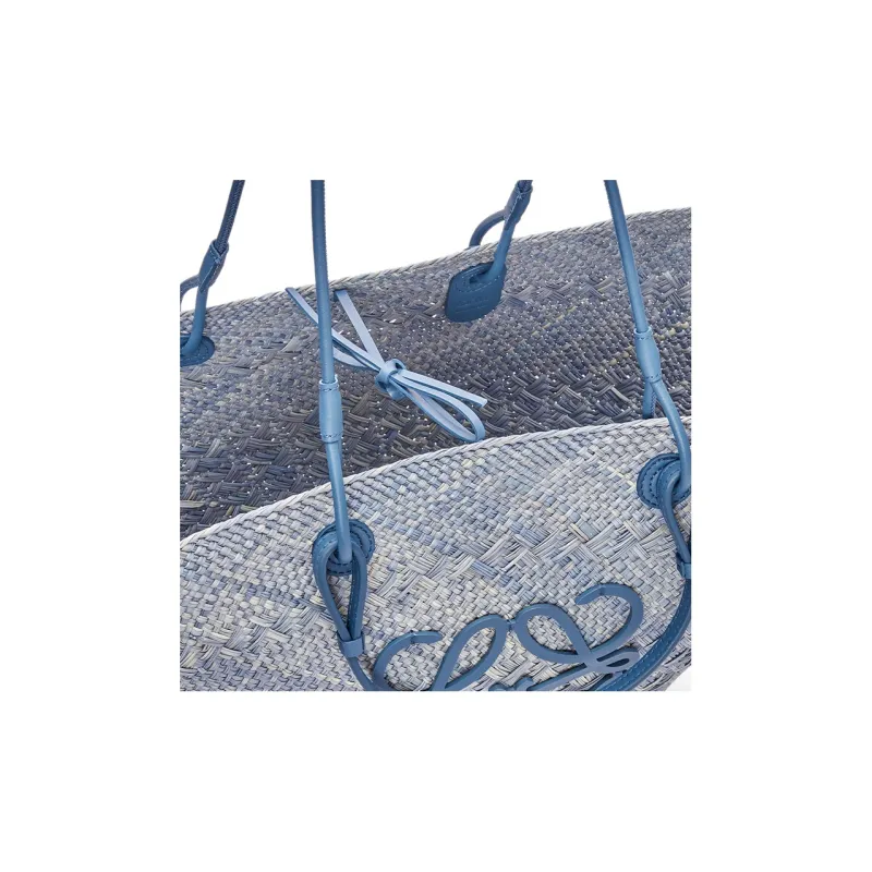LOEWE Anagram Basket Iracap Palm Fiber With Cow Leather Basket Bag, One Shoulder Handbag Large Size Women's Denim Blue-3