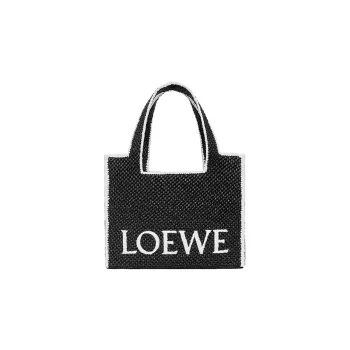 LOEWE Font Tote Raffia Fiber Tote Bag Shopping Bag Handbag Large Size Women's Black