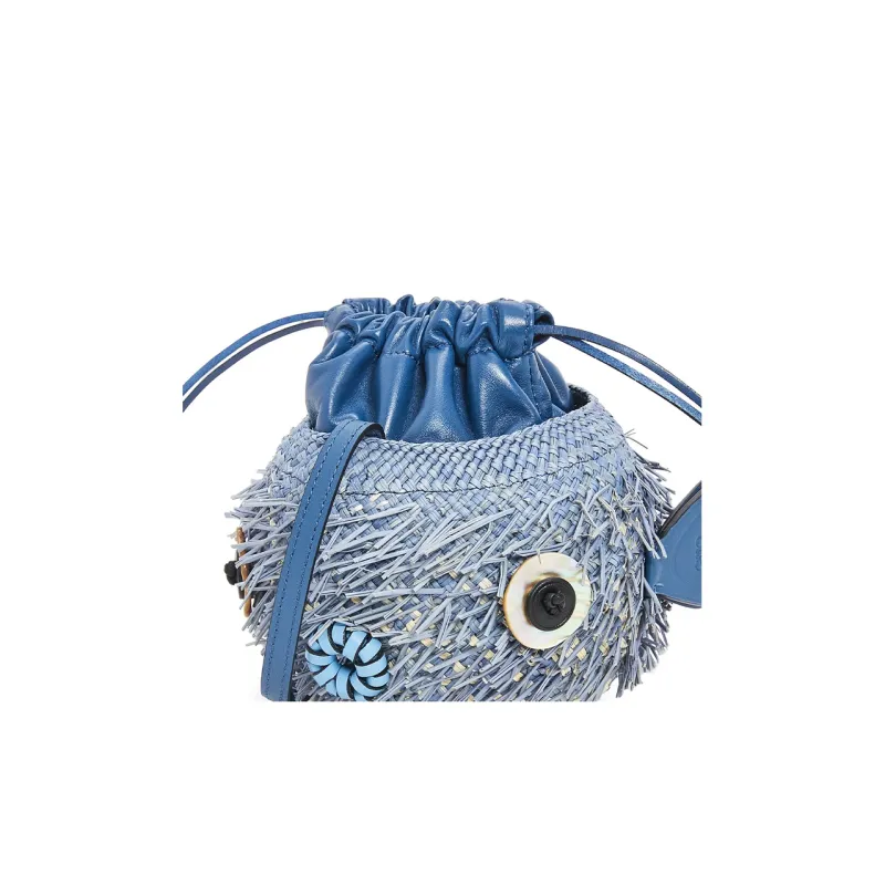 LOEWE Anagram Iraq Palm Cow Leather Patchwork With Sheepskin Crossbody Bag Shoulder Bag Women's Denim Blue-3