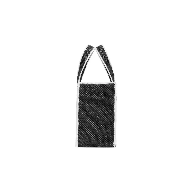 LOEWE Font Tote Raffia Fiber Tote Bag Shopping Bag Handbag Large Size Women's Black-2